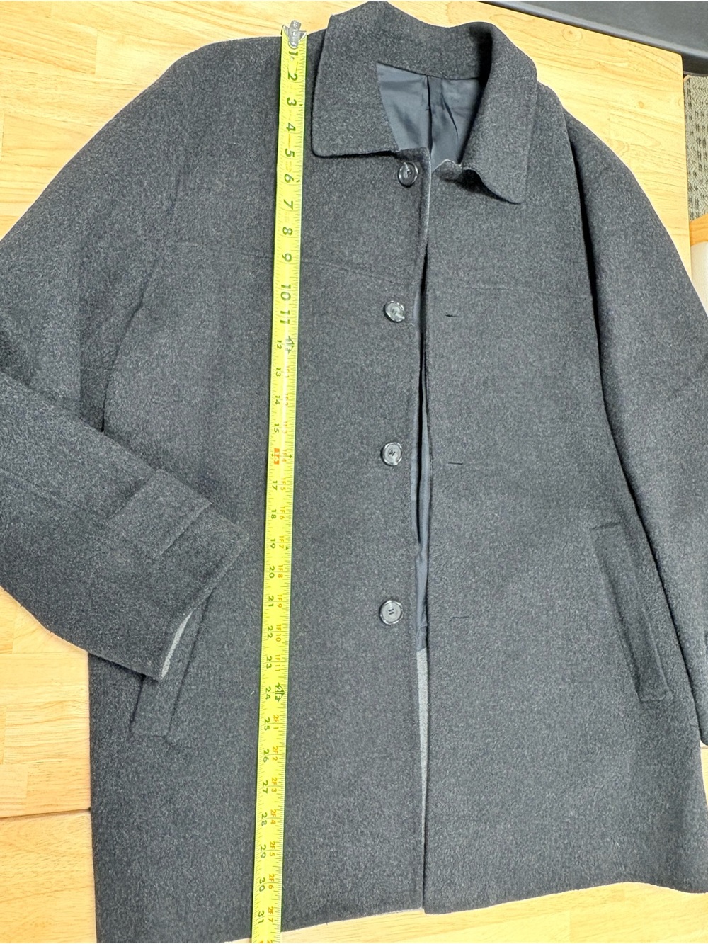 Korean Men's Charcoal Wool Blend Button-Front Coat